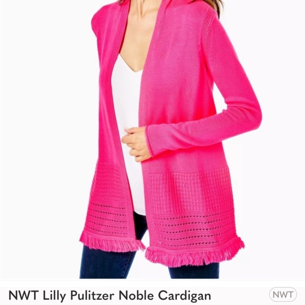 NWT Lilly Pulitzer Hot Pink Isle Fringe Noble Cardigan Size Small